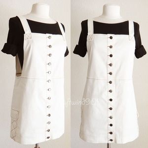 Cream Button Down Overall Skirt Pinafore Dress